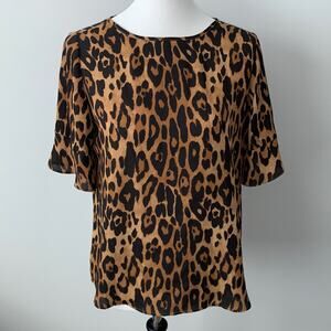 The Limited Leopard Animal Print Flounce Short Sleeve Blouse Sz M